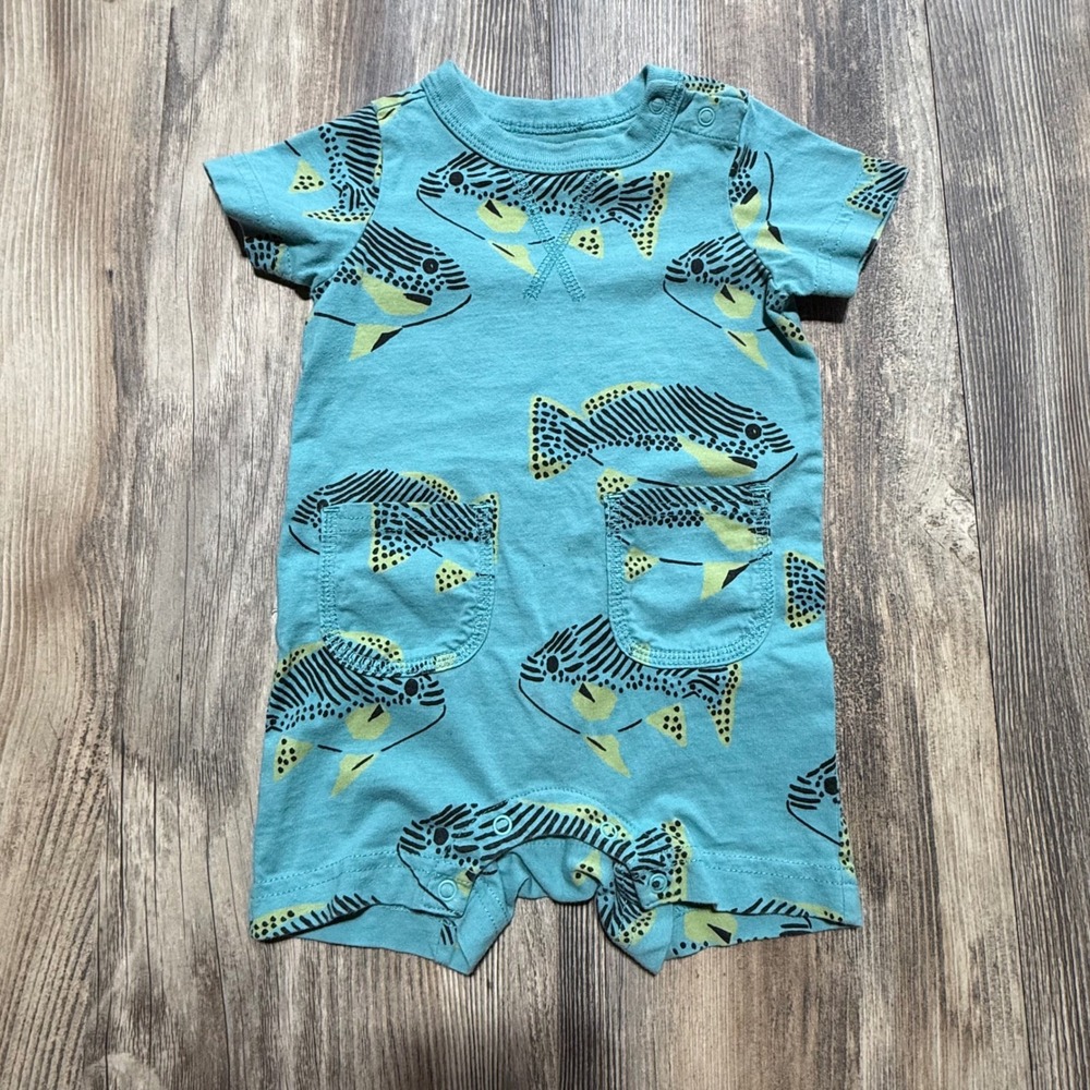 Tea Collection Fish Print Romper Teal Blue Coastal Playwear